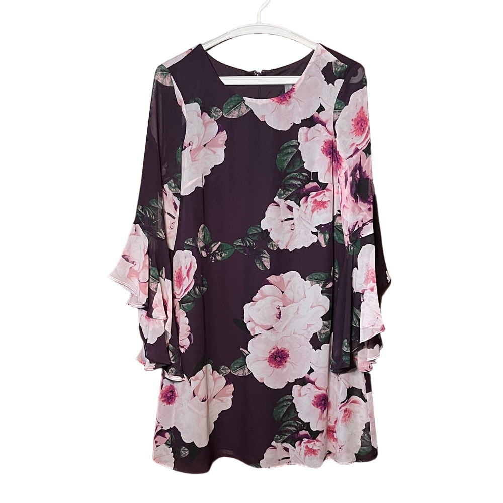 Nine West Women's Floral Bell-Sleeve Shift Dress Size 2